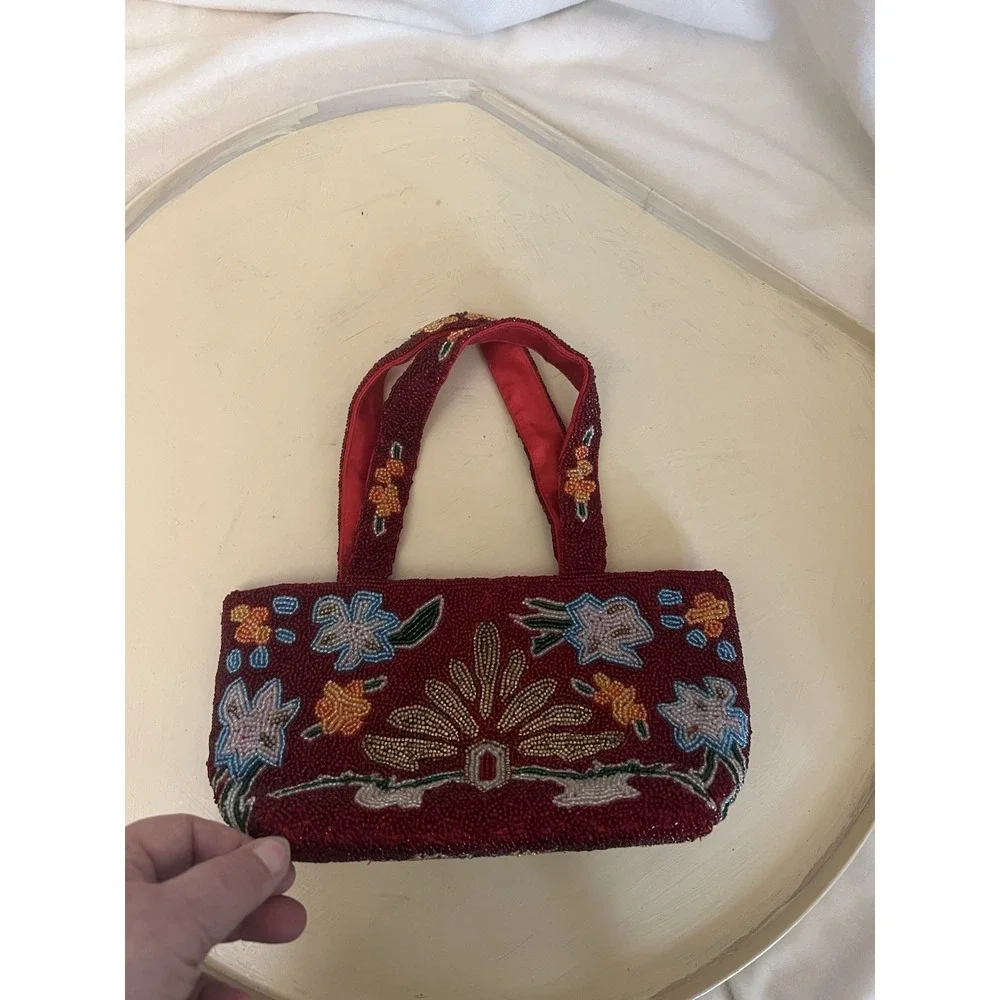 SWEE LO New York vibrant red flower designer little bag- purse, beaded handmade